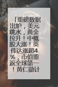 重磅数据出炉，美元跳水，黄金拉升！中概股大涨！英伟达涨超4%，市值重返全球第一！黄仁勋计划出售至多600万股股票